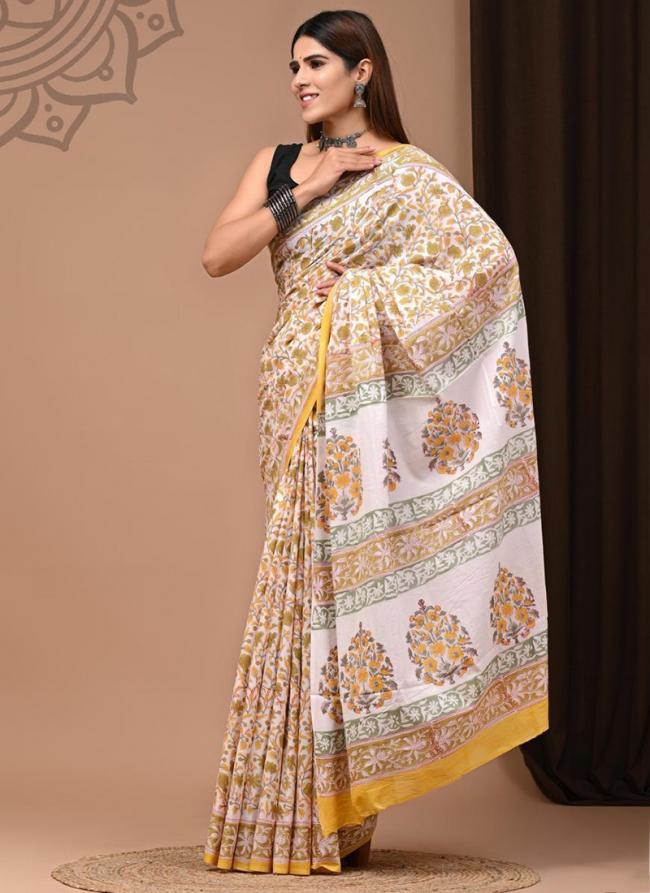 Cotton Yellow Daily Wear Printed Saree